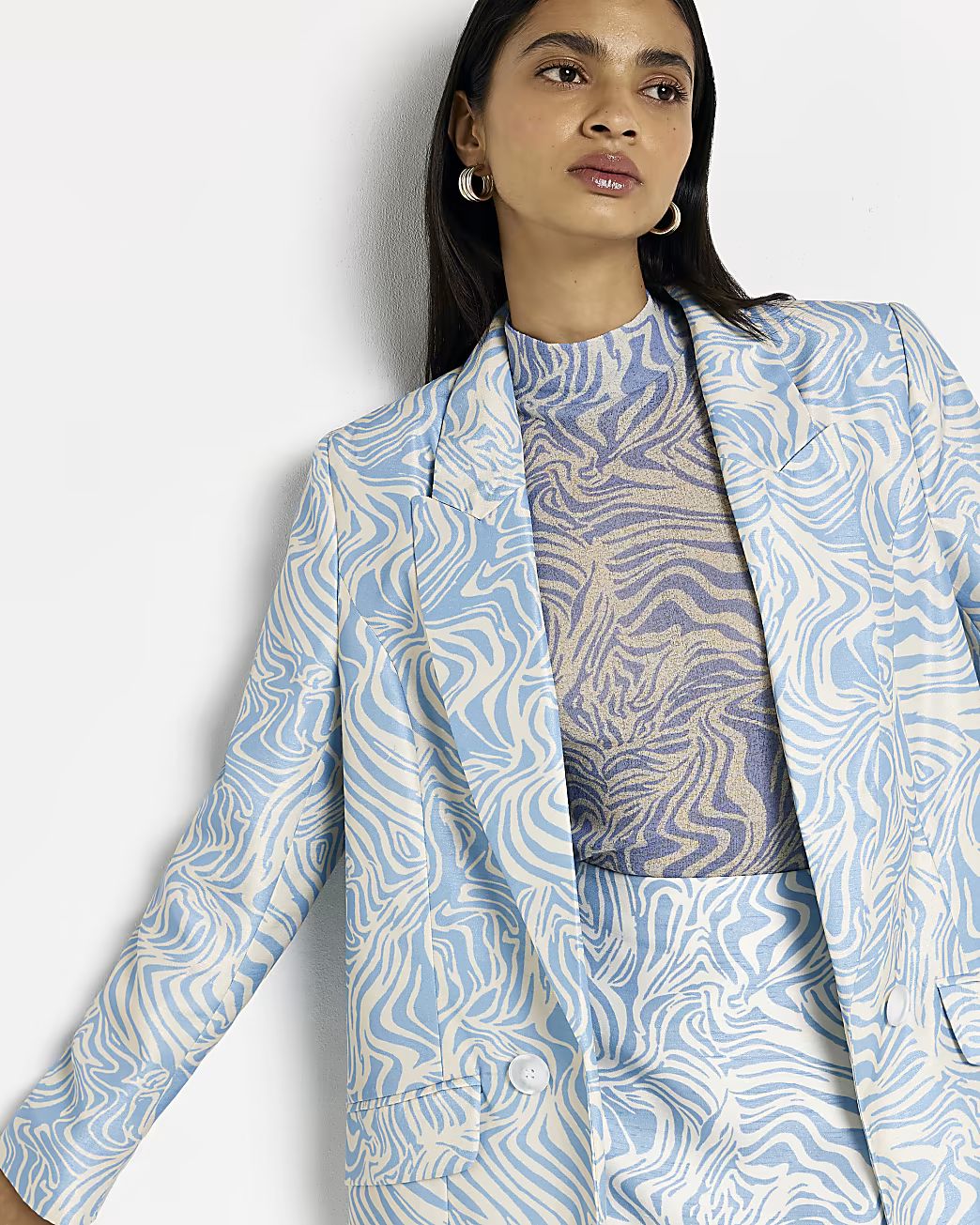 Blue swirl print longline blazer | River Island (UK & IE)