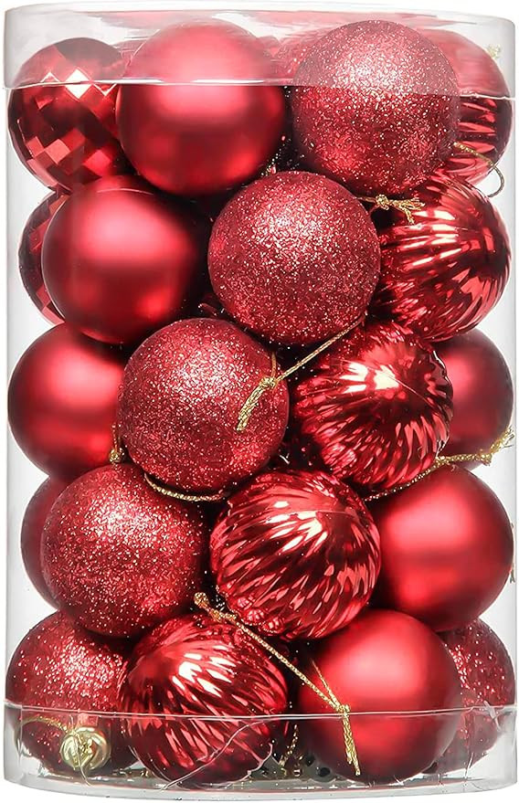 Amazon.com: 34Pcs Red Ornaments for Christmas Tree - 2.36 Inch Red Christmas Balls, Shatterproof ... | Amazon (US)