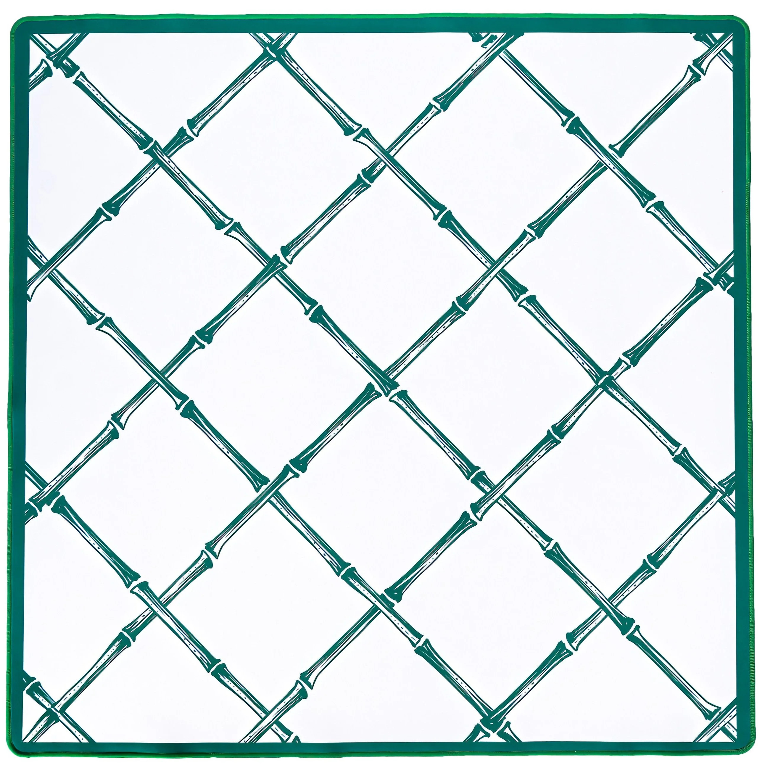 Mahjong Game Mat | Tennis White Mat with Green Bamboo Trellis | Southern Sparrow
