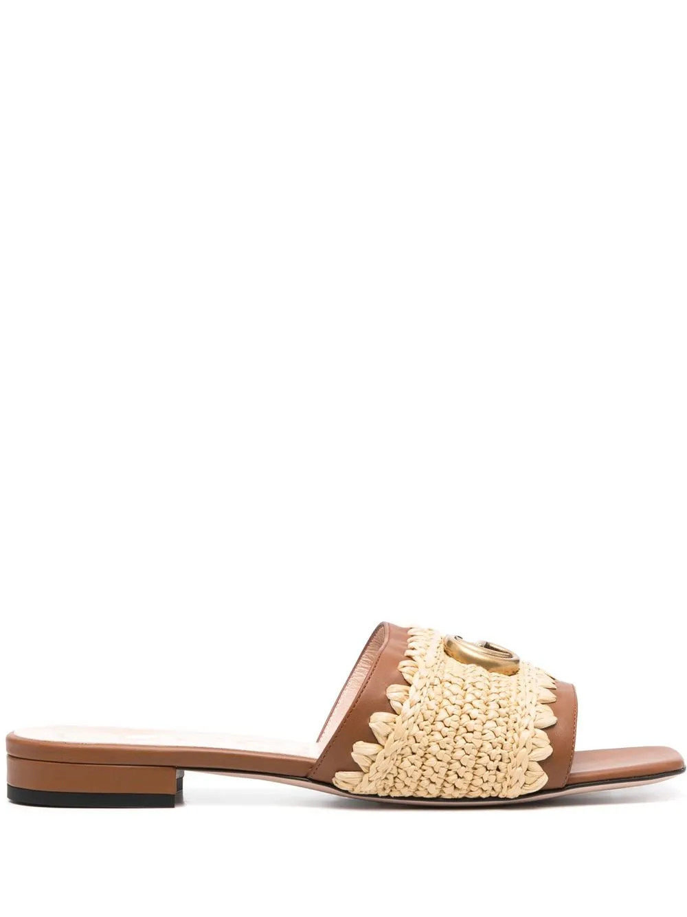Gucci Double G Raffia Slide Sandals - Farfetch | Farfetch Global