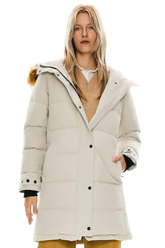 Orolay Women's Thickened Down Coat Long Puffer Jacket with Adjustable Hood Quilted Warm Winter Parka Beige X-Small | Amazon (US)