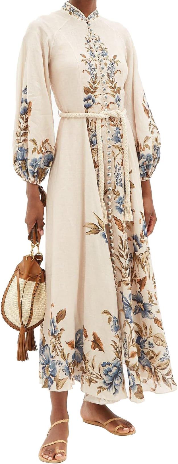 Floral Dress for Women Long Sleeve Midi Dress Classy Button Down Dress for Women Fall Midi Dress ... | Amazon (US)