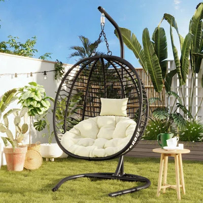 Folding Hanging Egg Chair with Stand and Adjustable Headrest | Wayfair North America