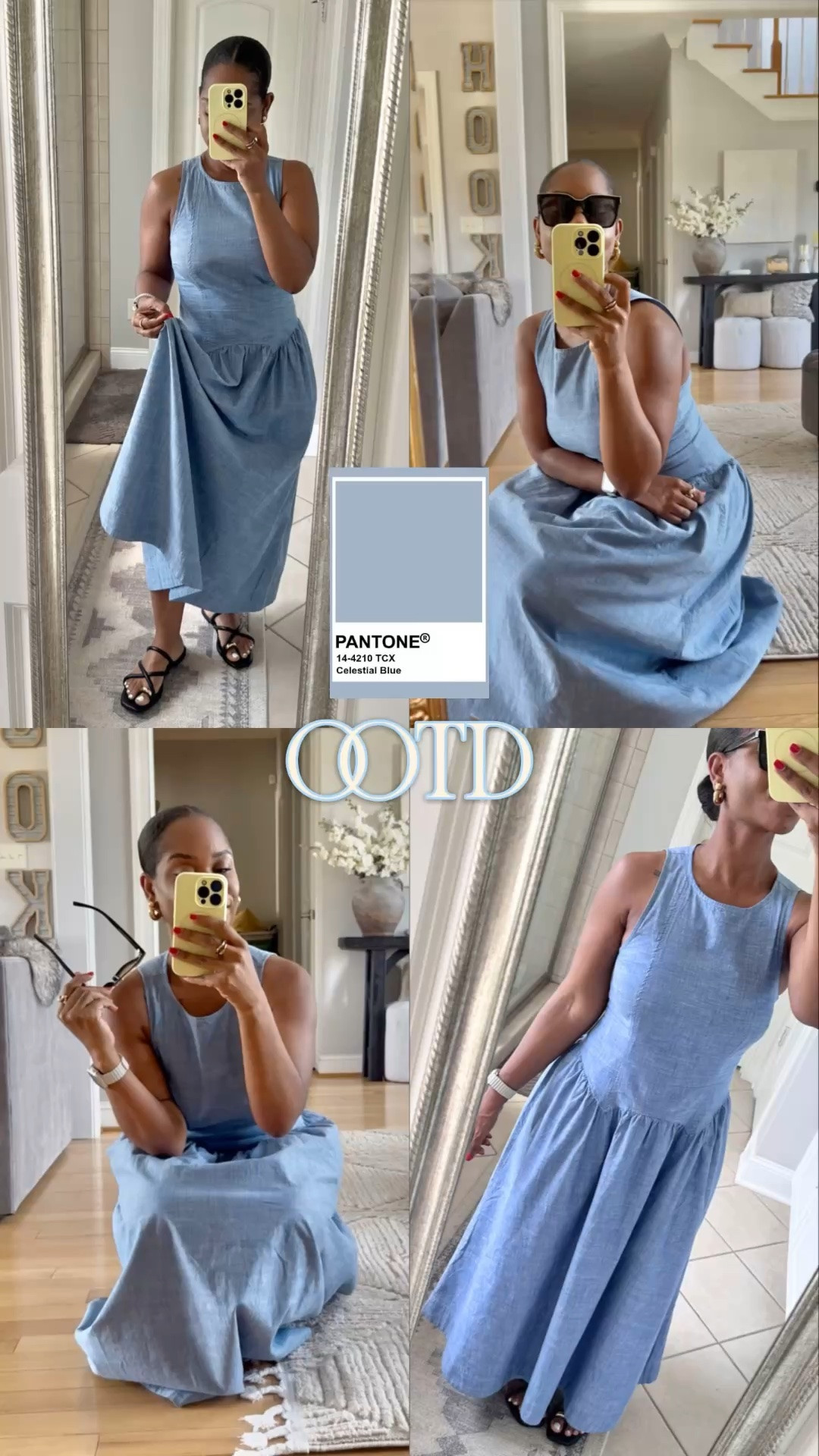 An easy and comfortable outfit for mom‘s on the go. A versatile dress. At home manicure. A dose of butter yellow, sunglasses that have a designer look, but at an affordable price, and my go to black ring toe sandals.

#LTKootd #LTKmomlife #LTKgrwm