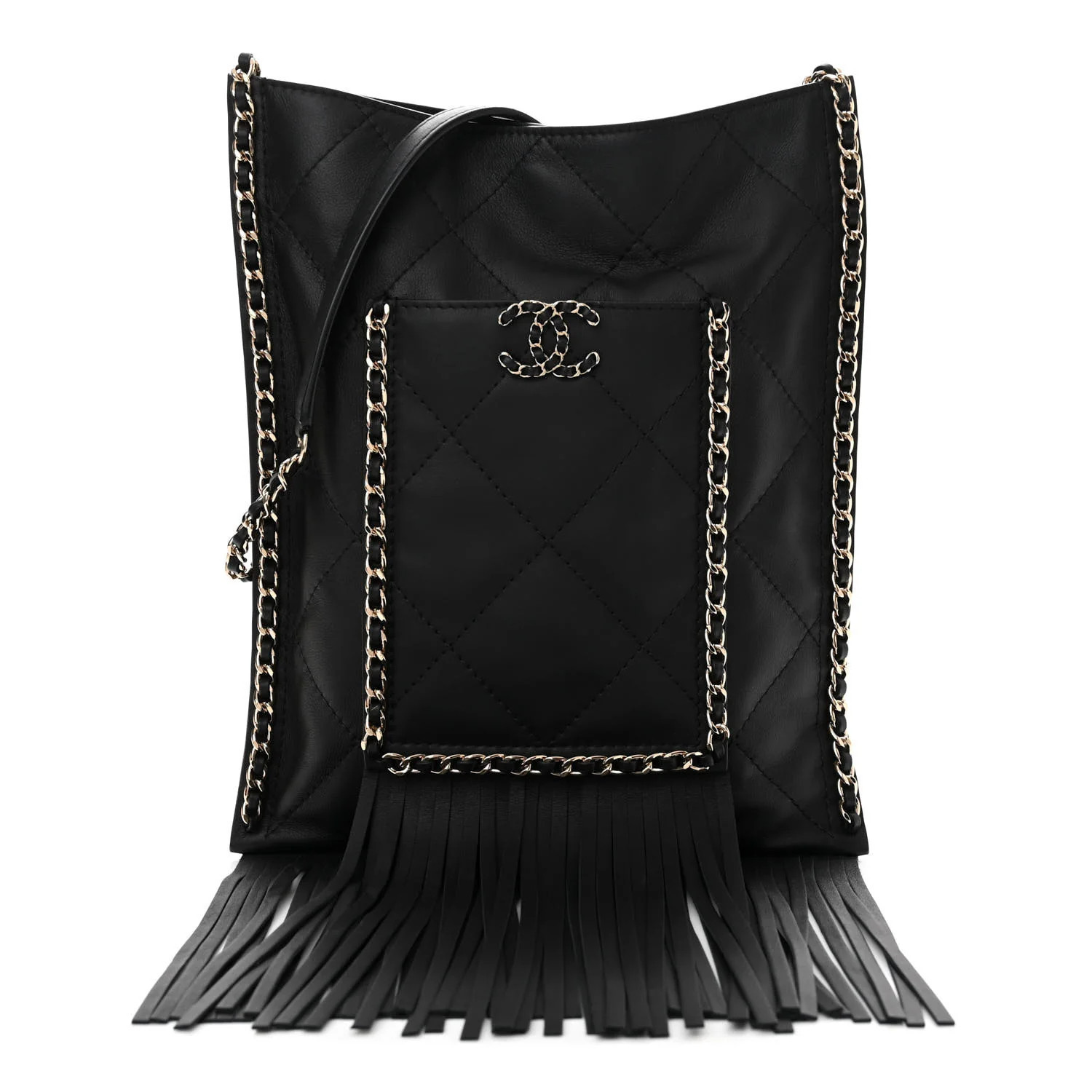 Calfskin Quilted Fringe Small Shopping Bag Black | FASHIONPHILE (US)