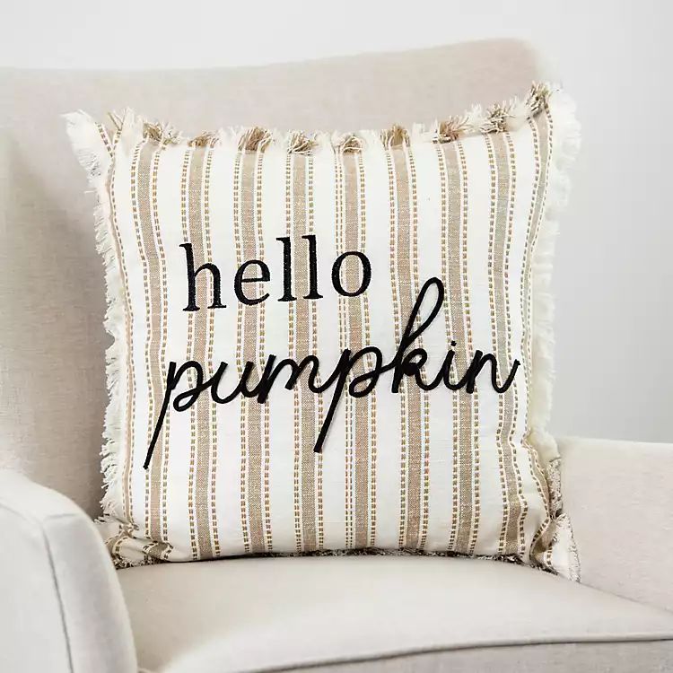 New! Natural Stripe Hello Pumpkin Pillow | Kirkland's Home