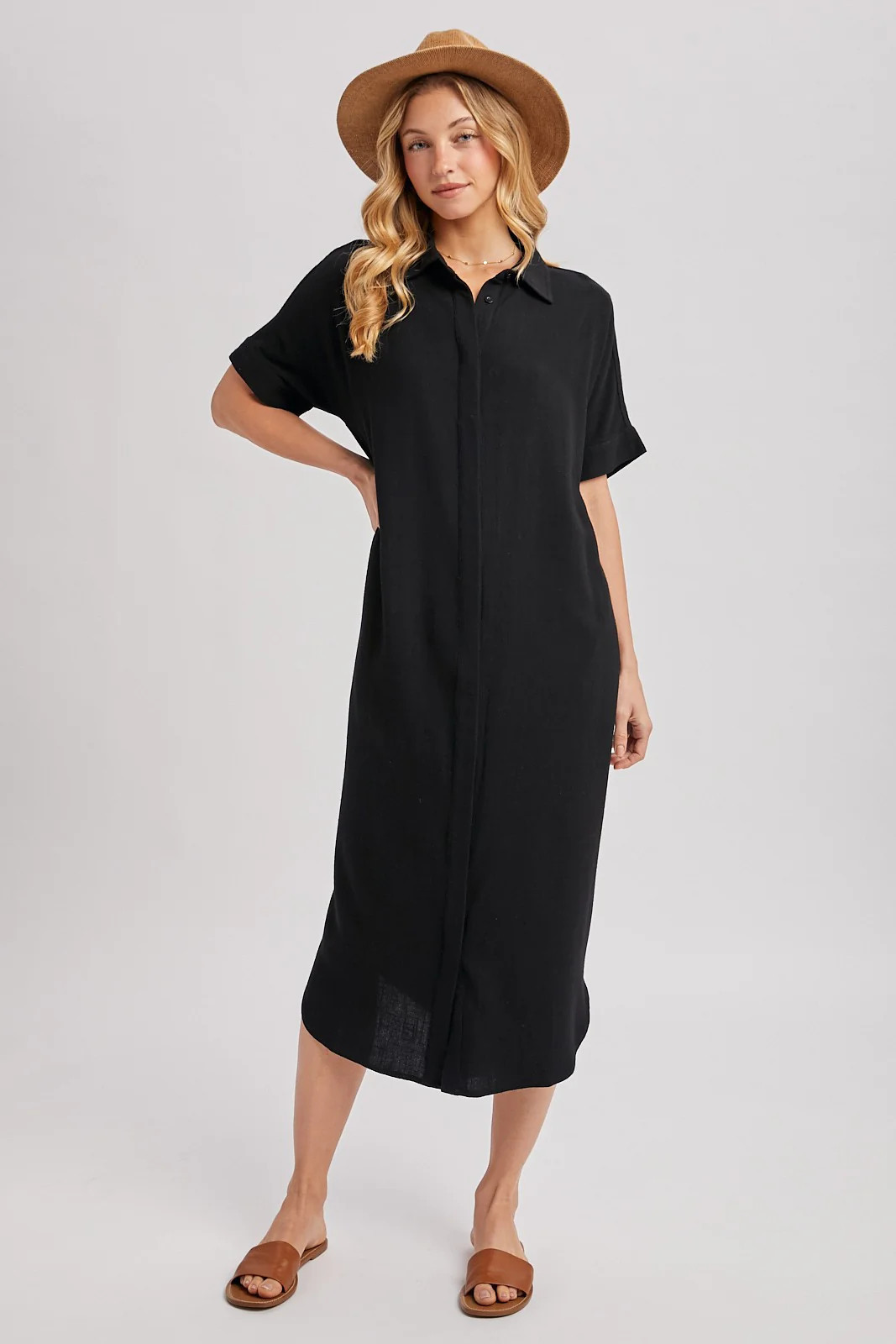 Black Button Down Midi Shirt Dress | PinkBlush Maternity