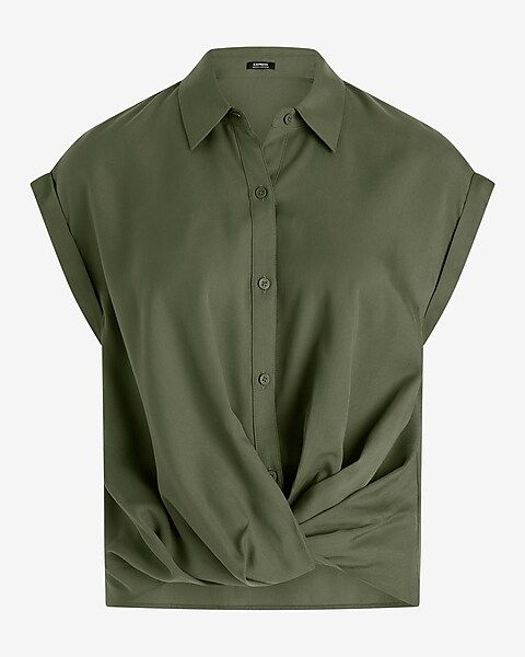 Short Cuff Sleeve Twist Front Shirt | Express