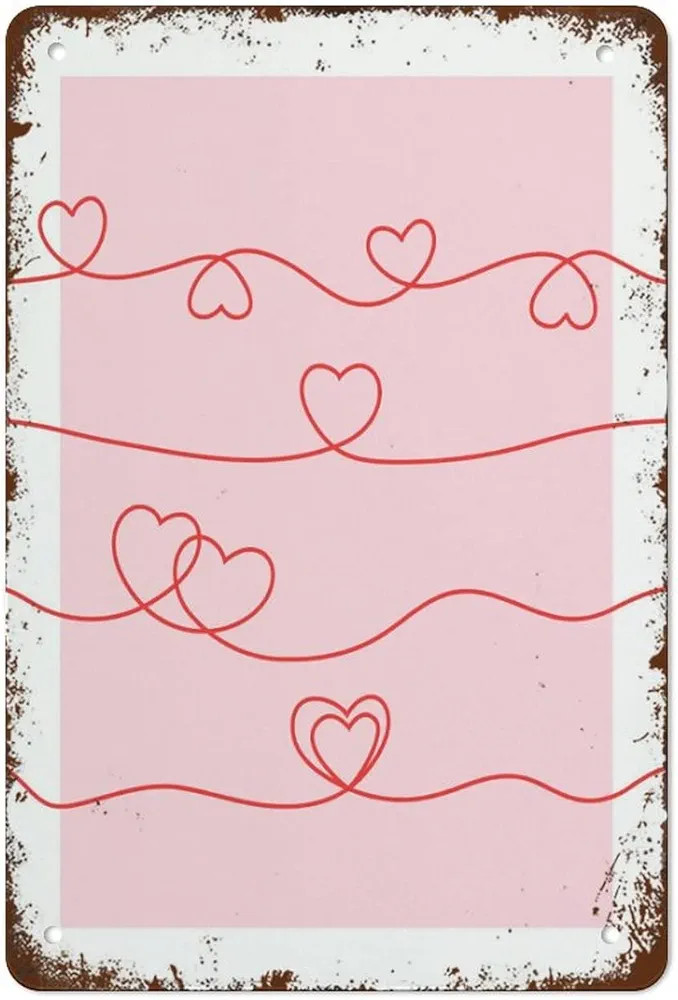 NAMEY Red Hearts Valentines Day Decor Romantic Wall Art Continuous Heart Metal Tin Sign Vintage M... | Amazon (US)