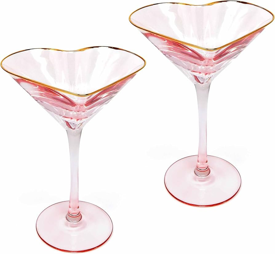 Gift Boutique Set of 2 Heart Shaped Martini Glasses Pink Coupe Glass Cocktail Glassware for Brida... | Amazon (US)