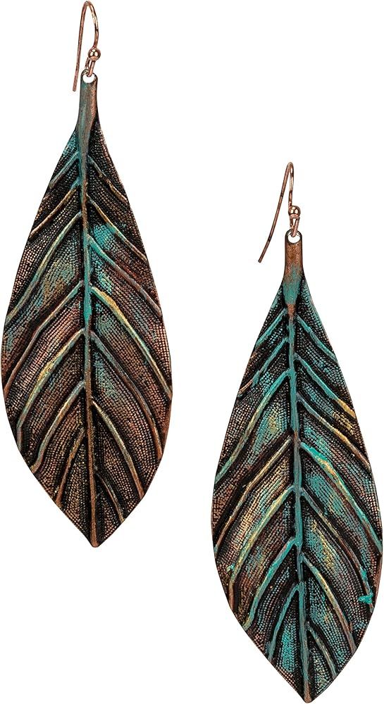 Handmade Boho Lightweight Statement Leaf Earrings with Detailed Texture for Women | Amazon (US)