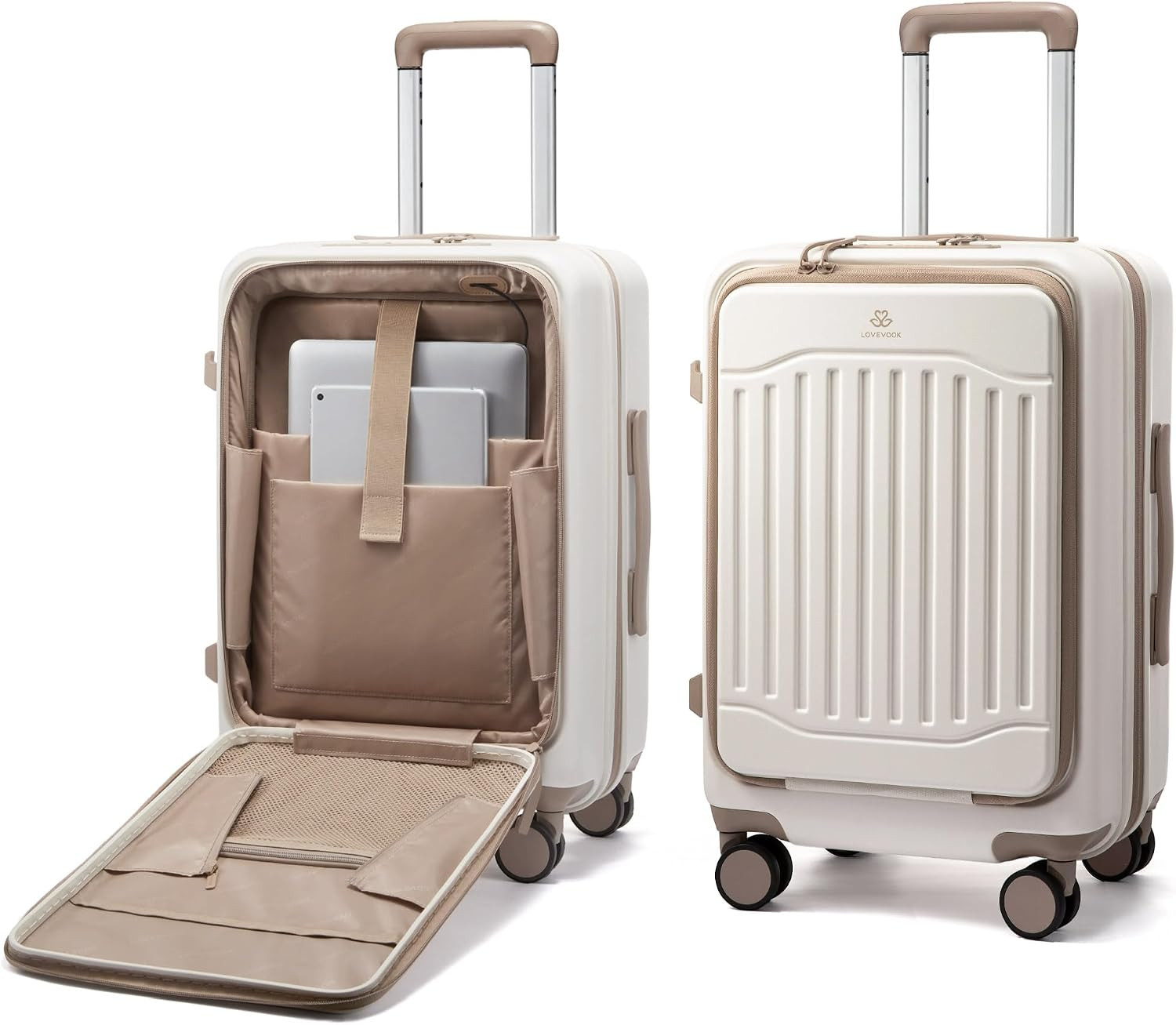 LOVEVOOK Carry On Luggage 22x14x9 Airline Approved, Expandable Hard Shell Suitcase with Spinner Wheels, USB Charging Port & Front Pocket, PC Hardside Rolling Luggage with TSA Lock for Travel,Beige | Amazon (US)