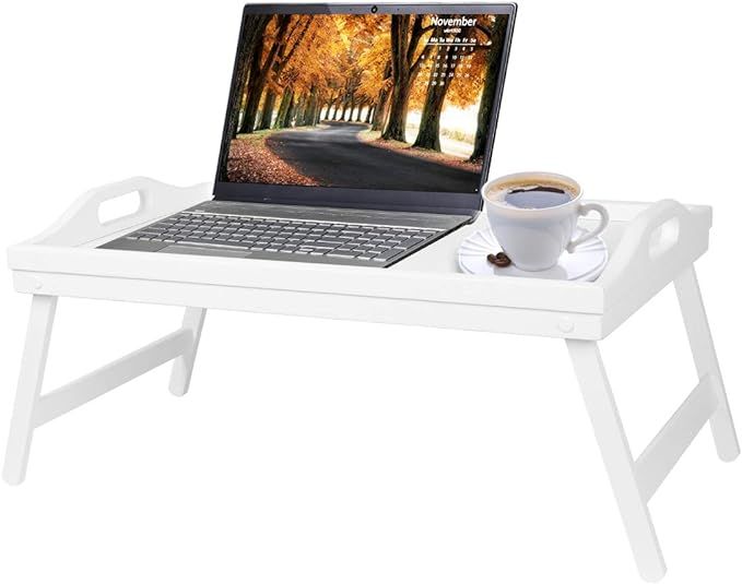 Breakfast Tray Table with Folding Legs Serving Tray Bamboo Dinner Trays for Platter Laptop Desk B... | Amazon (US)
