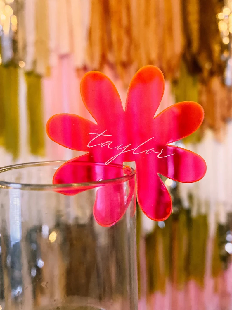 Customized Acrylic Retro Flower Daisy Drink Toppers for - Etsy | Etsy (US)