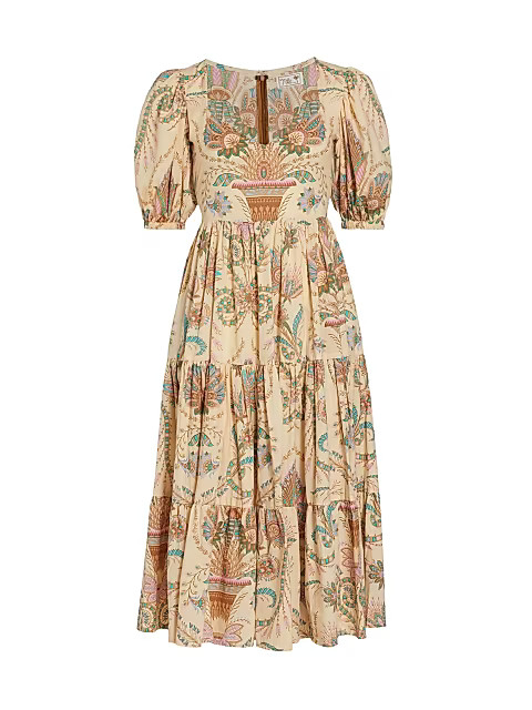 MILLE Maja Tiered Puff-Sleeve Midi-Dress | Saks Fifth Avenue