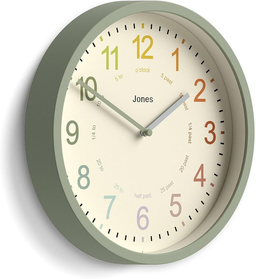 JONES CLOCKS\u00ae Kids wall Clock | Small Modern Children\u2019s Nursery Clock | 10" | Sage Gree... | Amazon (US)