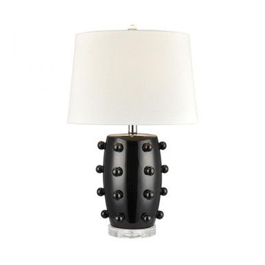 Torny Table Lamp, 1-Light, Black Glazed, Earthenware, White Linen Shade, 25"H (H0019-9500 LFUMR) | Lighting Reimagined