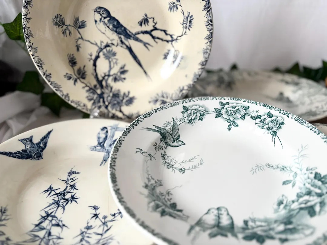 Various / French Antique Deep or Semi Deep Plate 2 / Terre De Fer / Saint Amand / Gien / Mésange... | Etsy (US)