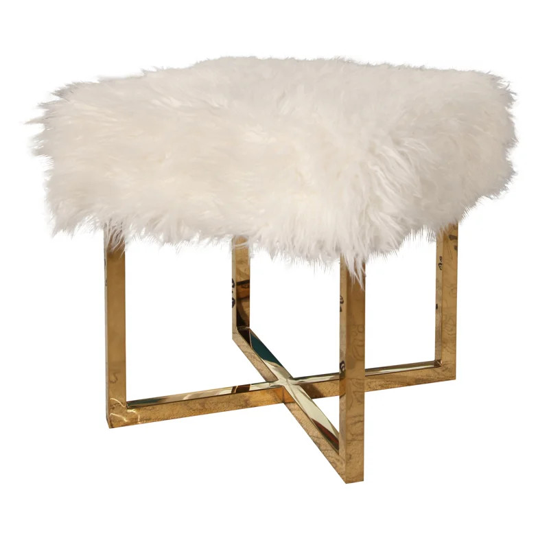 Wembley Stainless Steel Faux Fur Accent Stool | Wayfair North America