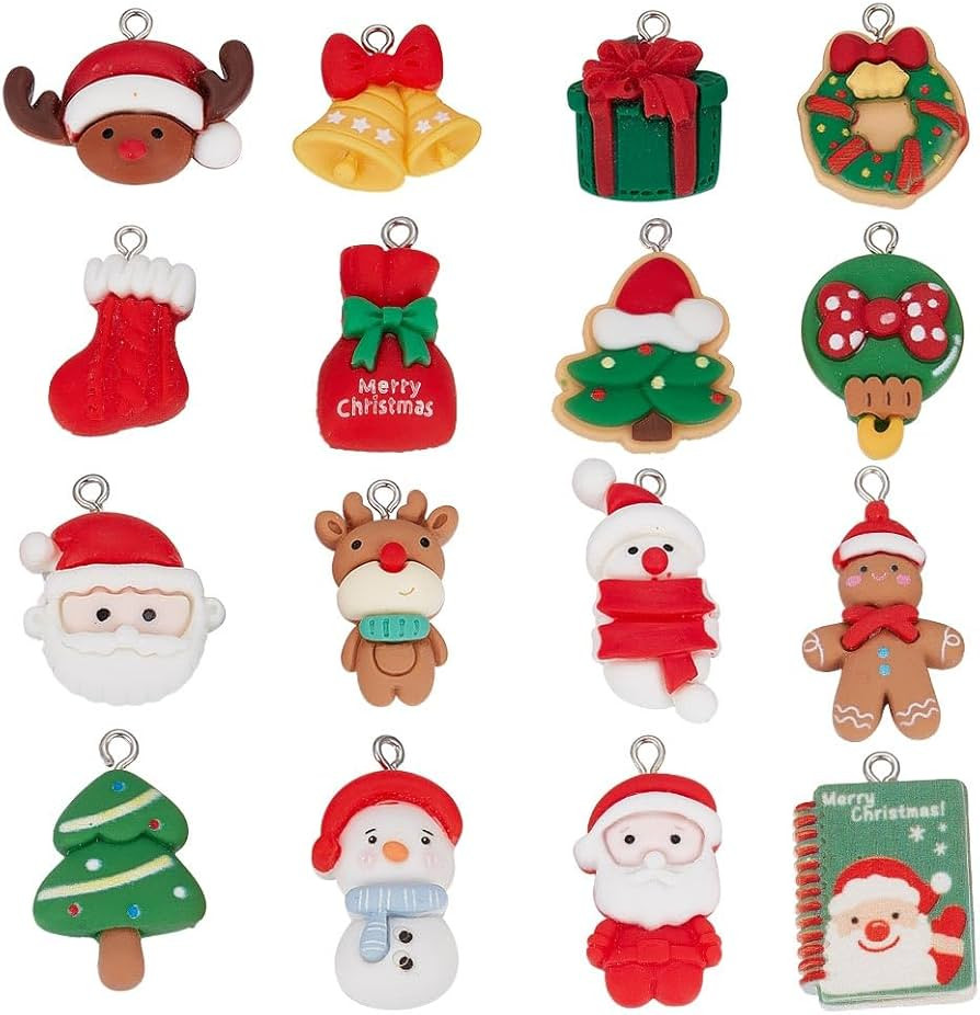 SUNNYCLUE 1 Box 32Pcs 16 Styles Snowman Charms Bulk Snowflake Charm Christmas Tree Resin Holiday ... | Amazon (US)