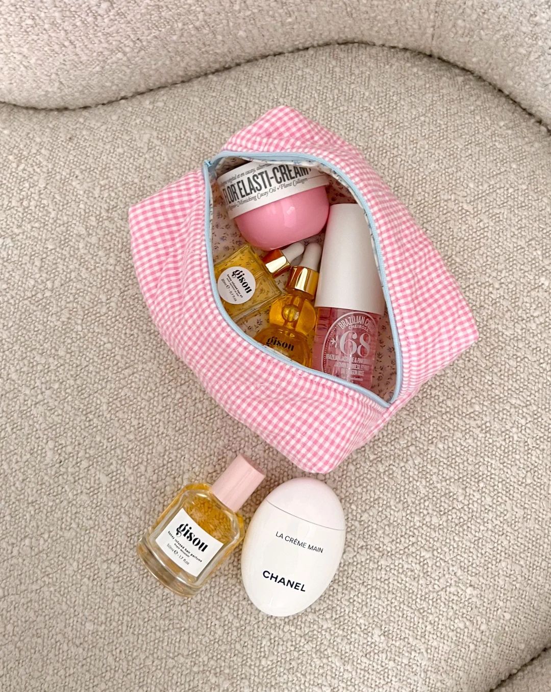 Make Up Bag - Quilted Cosmetics Bag - Pink Gingham & Blue Floral - Toiletry Bag - Travel Bag | Etsy (US)