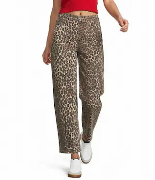 Daze Barrell Leg Mid Rise Leopard Print Denim Jeans | Dillard's | Dillard's