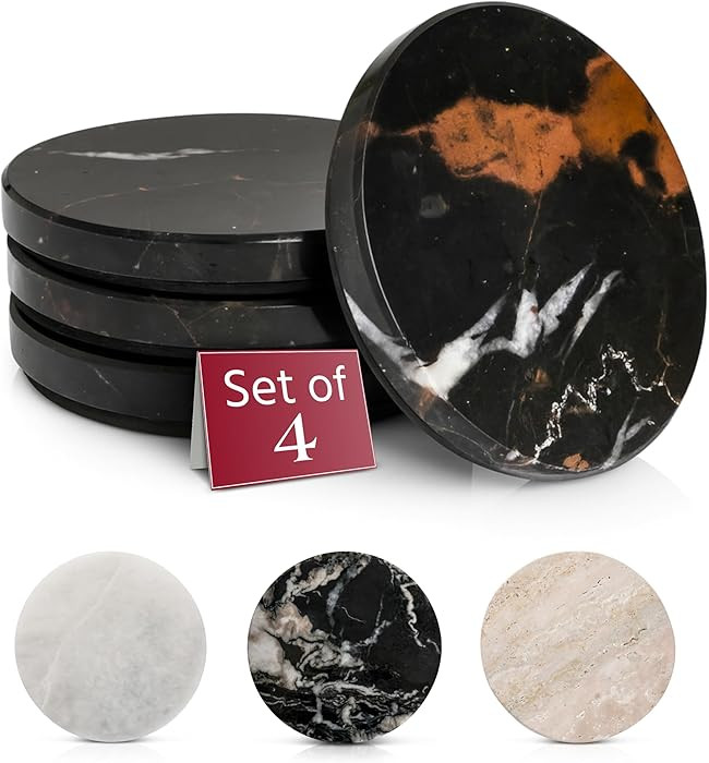 Gusto Nostro Black Marble Coasters Set of 4 - Luxury Natural Stone Coasters for Drinks - Genuine ... | Amazon (US)