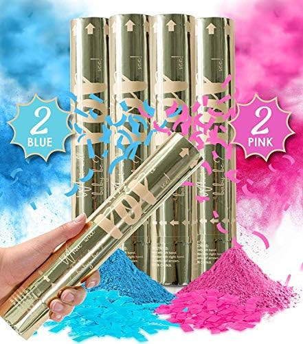 Revealations Gender Reveal Confetti Powder Cannon - Set of 4 Mixed (2 Blue 2 Pink) Gender Reveal ... | Amazon (US)