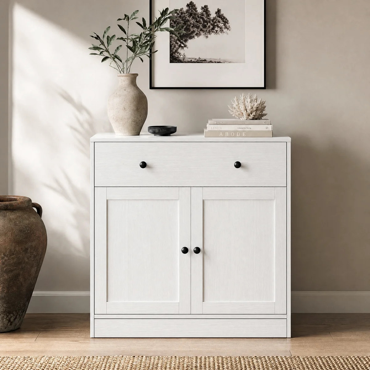 Marta Shaker White Accent Cabinet with Drawer\u2014 31.5"W x 15.7"D x 31.5"H | Wayfair North America
