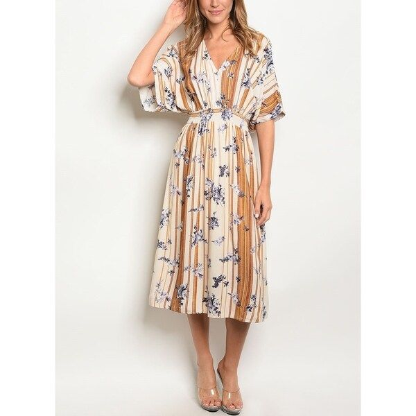 JED Women's Stripes & Floral V-Neck Midi Dress | Bed Bath & Beyond