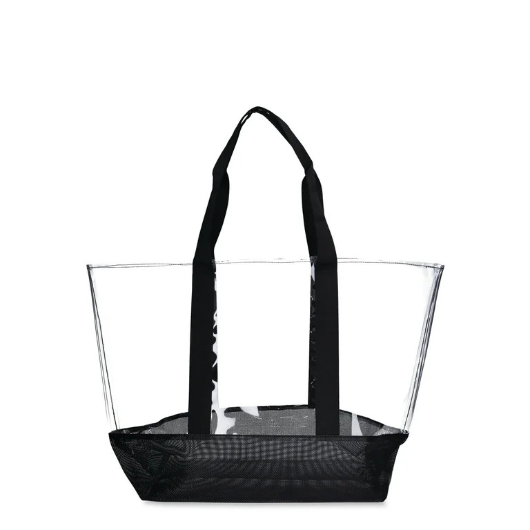 No Boundaries Women's Vinyl Beach Tote Bag with Mesh Bottom, Black | Walmart (US)