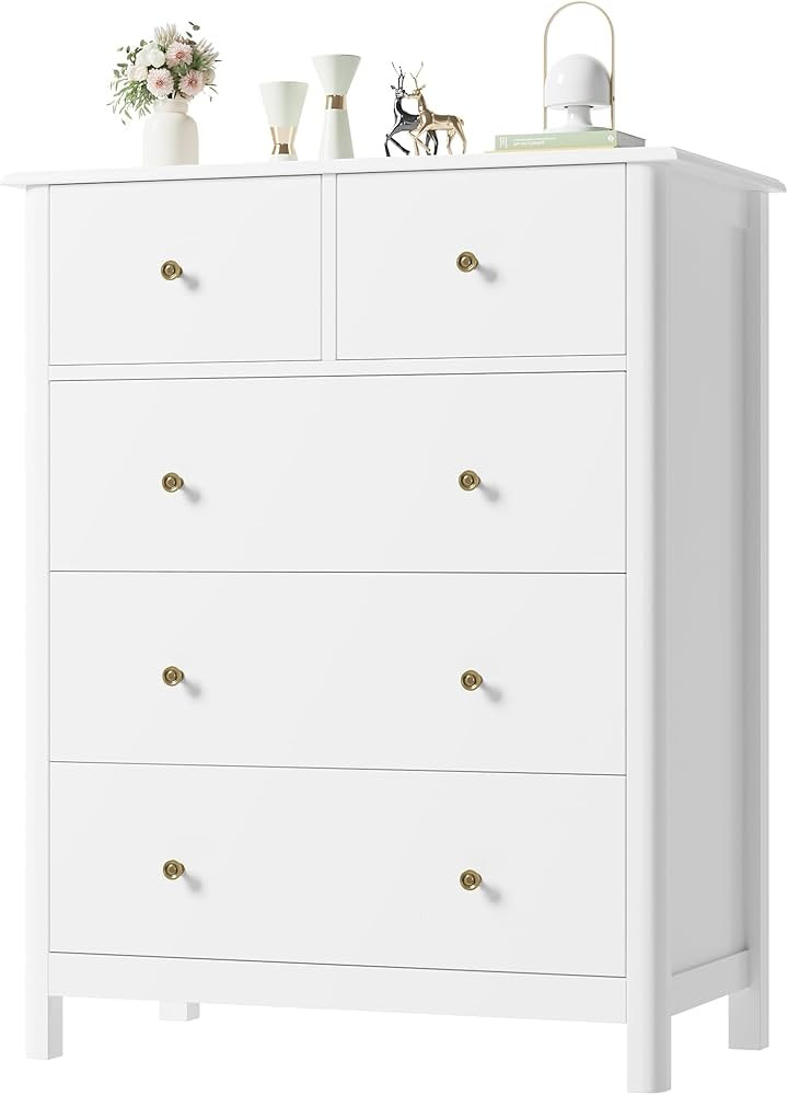HOUSUIT White Dresser with 5 Drawers, Tall Dresser Chest of Drawers, 5 Drawer Dresser with Deep S... | Amazon (US)
