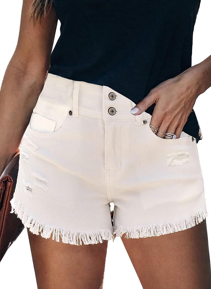 GRAPENT Women's High Waisted Ripped Stretchy Denim Hot Short Summer Jean Shorts | Amazon (US)