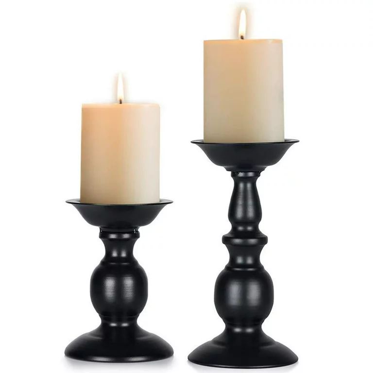 Nuptio Black Candle Holder for 3" Pillar Candles Set of 2 Metal Candlesticks for Table Centerpiec... | Walmart (US)