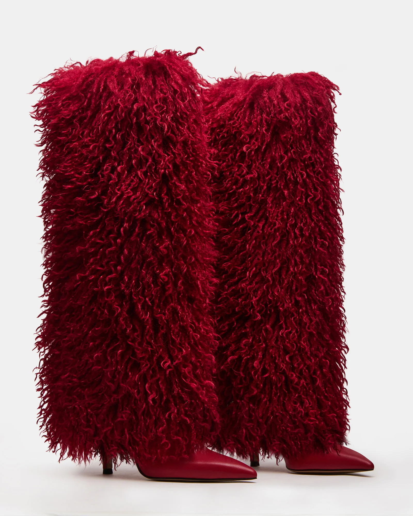 ICON Red Pointed-Toe Faux Fur Knee-High Stiletto Heel Women's Boot | Steve Madden (US)