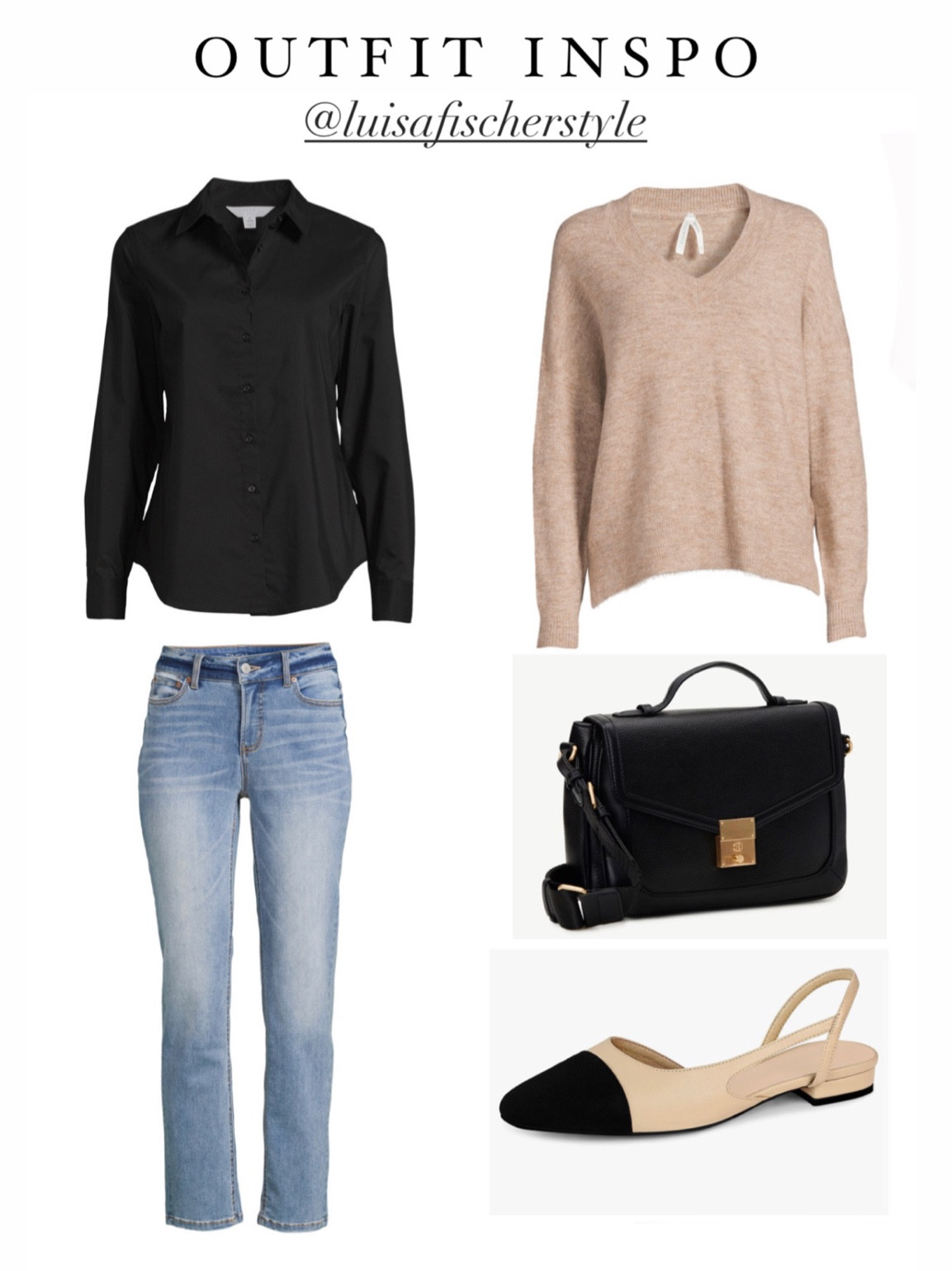 outfit inspo | button down shirt | straight leg jeans | pullover sweater | crossbody bag | cap toe flats | smart casual | work outfit | girls night outfit | outfit idea | fall outfit

#LTKworkwear #LTKfindsunder50 #LTKSeasonal