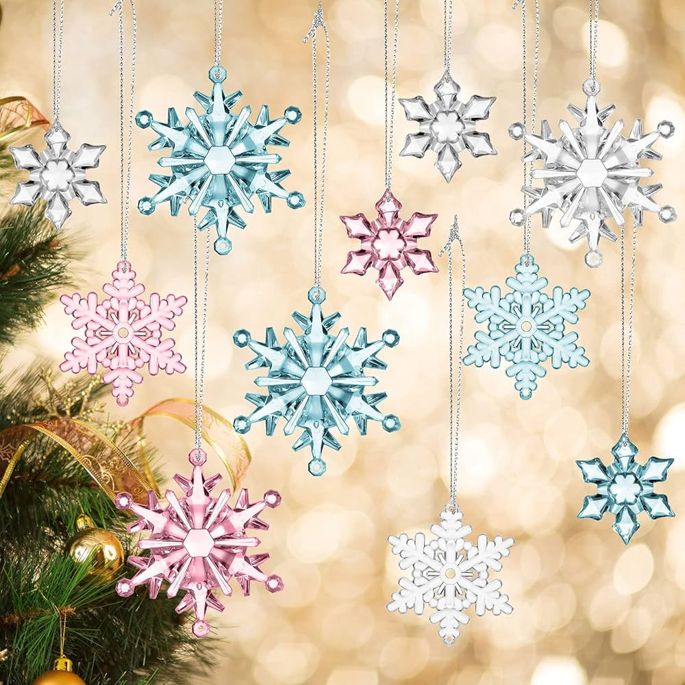 45 Pieces Acrylic Snowflake Ornaments 3 Styles Crystal Clear Plastic Xmas Tree Pendant for Christ... | Amazon (US)
