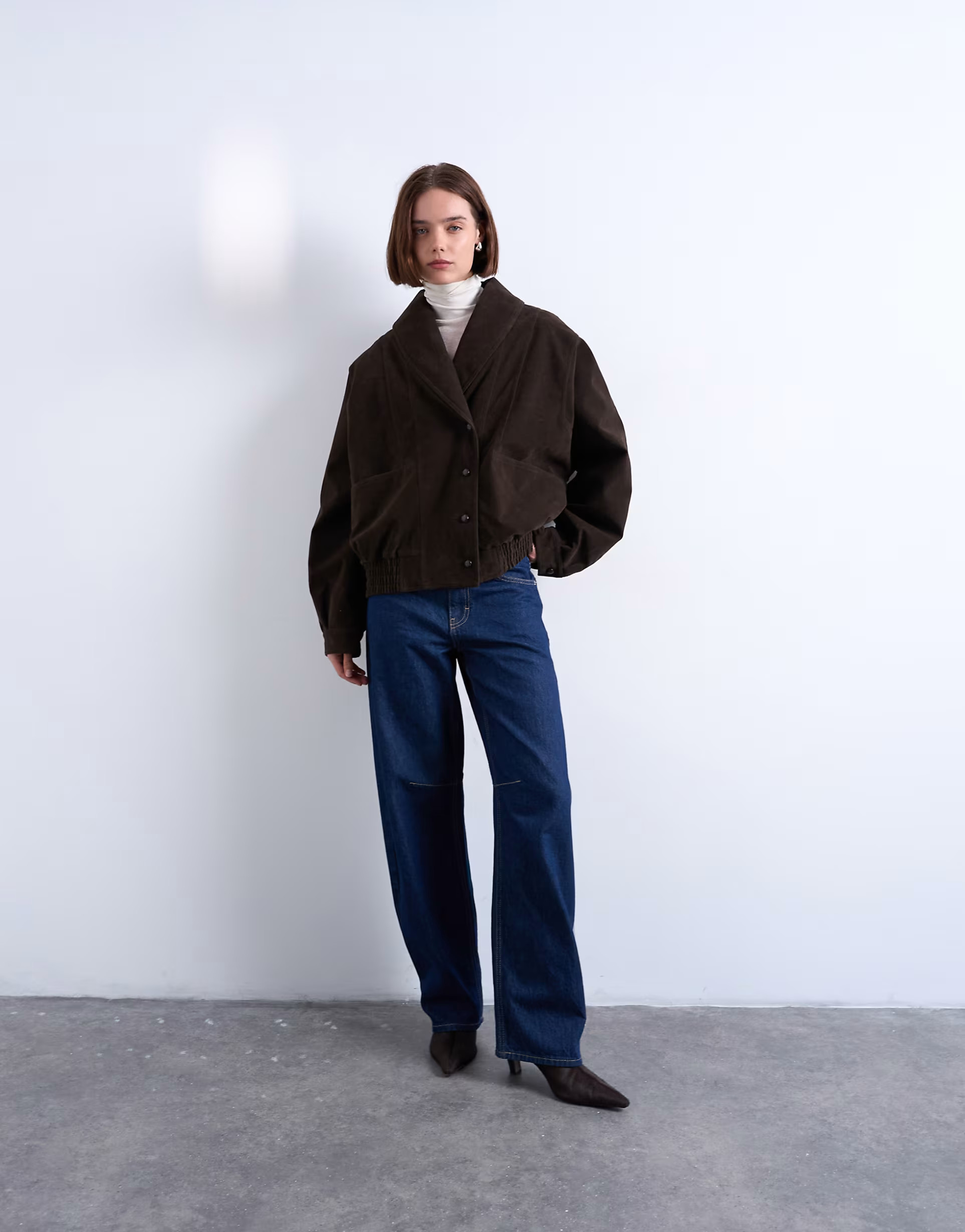 Topshop faux suede shawl bomber jacket in chocolate | ASOS (Global)