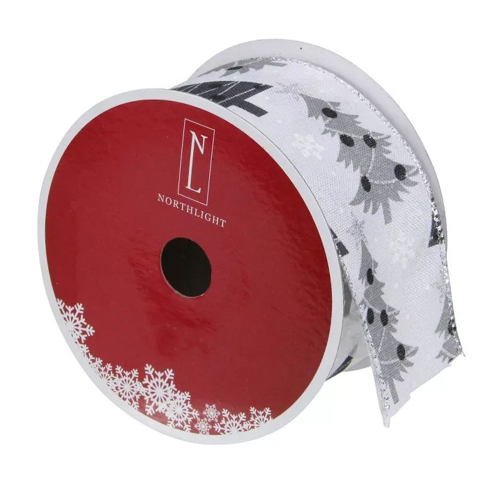 Northlight Shimmering Silver and Black Trees Christmas Wired Craft Ribbon 2.5" x 16 Yards | Target