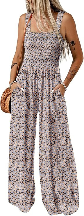 Dokotoo Women's Casual Loose Overalls Jumpsuits One Piece Sleeveless Printed Wide Leg Long Pant R... | Amazon (US)