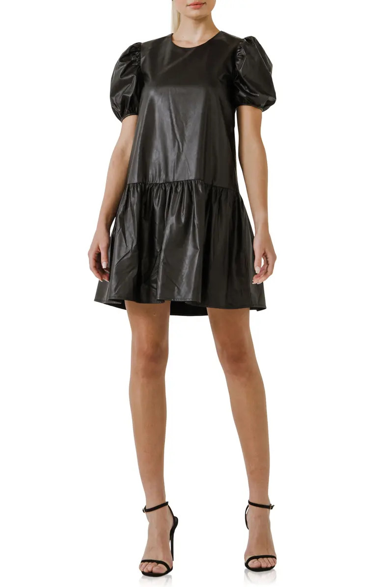 English Factory Puff Sleeve Faux Leather Minidress | Nordstrom | Nordstrom