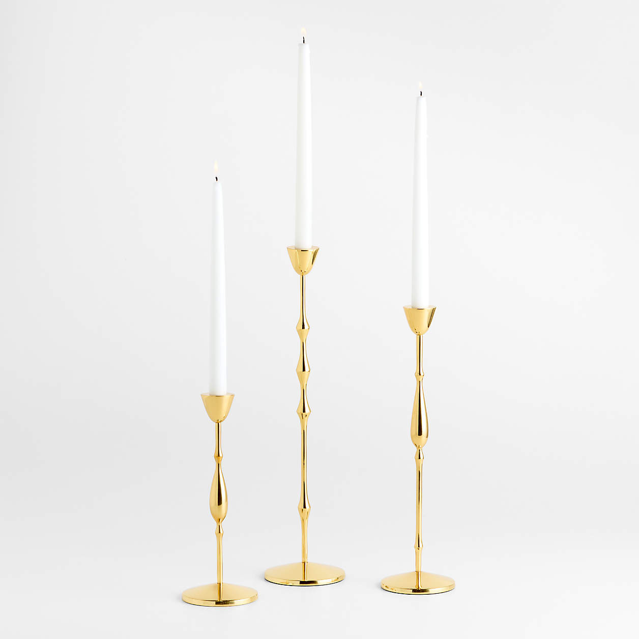 Beaded Small Polished Brass Finish Metal Taper Holder 10.5" + Reviews | Crate & Barrel | Crate & Barrel