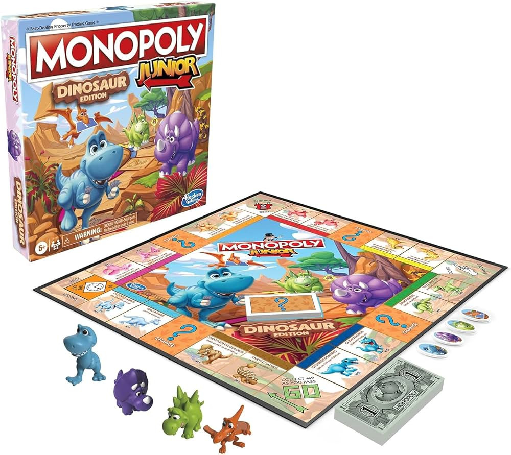 Hasbro Gaming Monopoly Junior Dinosaur Edition Game | Kids Board Games with Dino-Themed Toy Token... | Amazon (US)