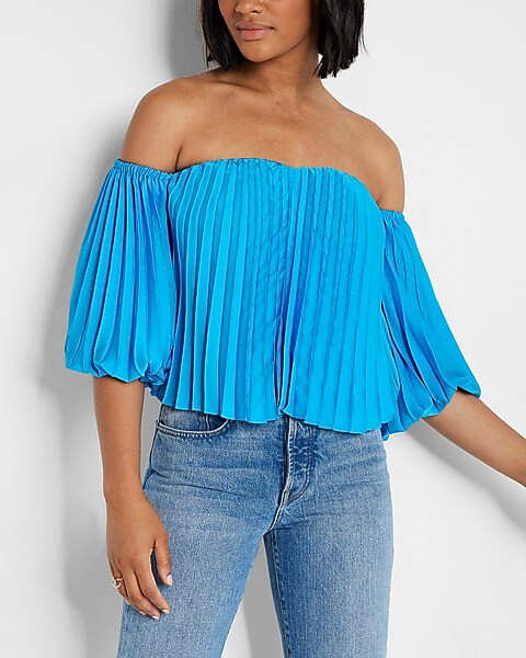 Pleated Off The Shoulder Balloon Sleeve Top | Express
