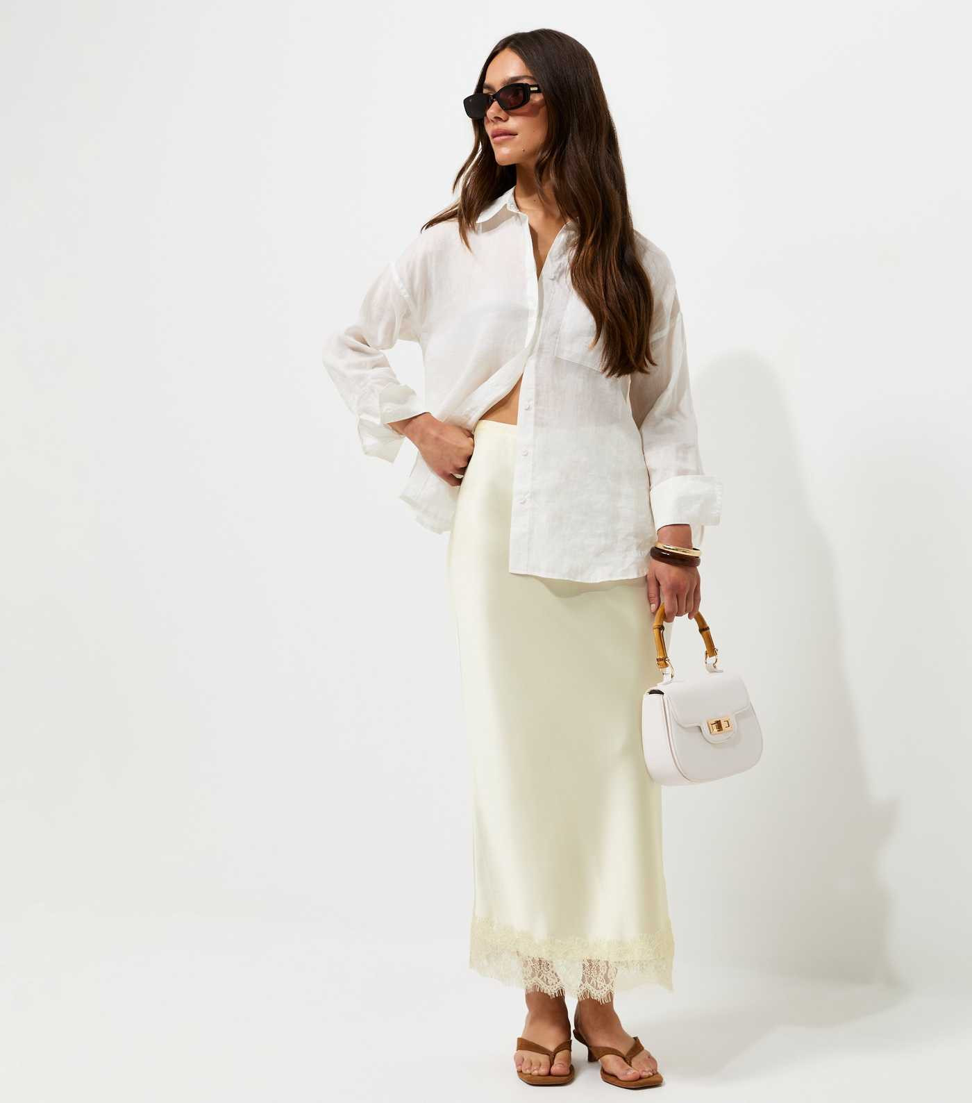Petite Cream Satin Lace Trim Midi Skirt | New Look | New Look (UK)
