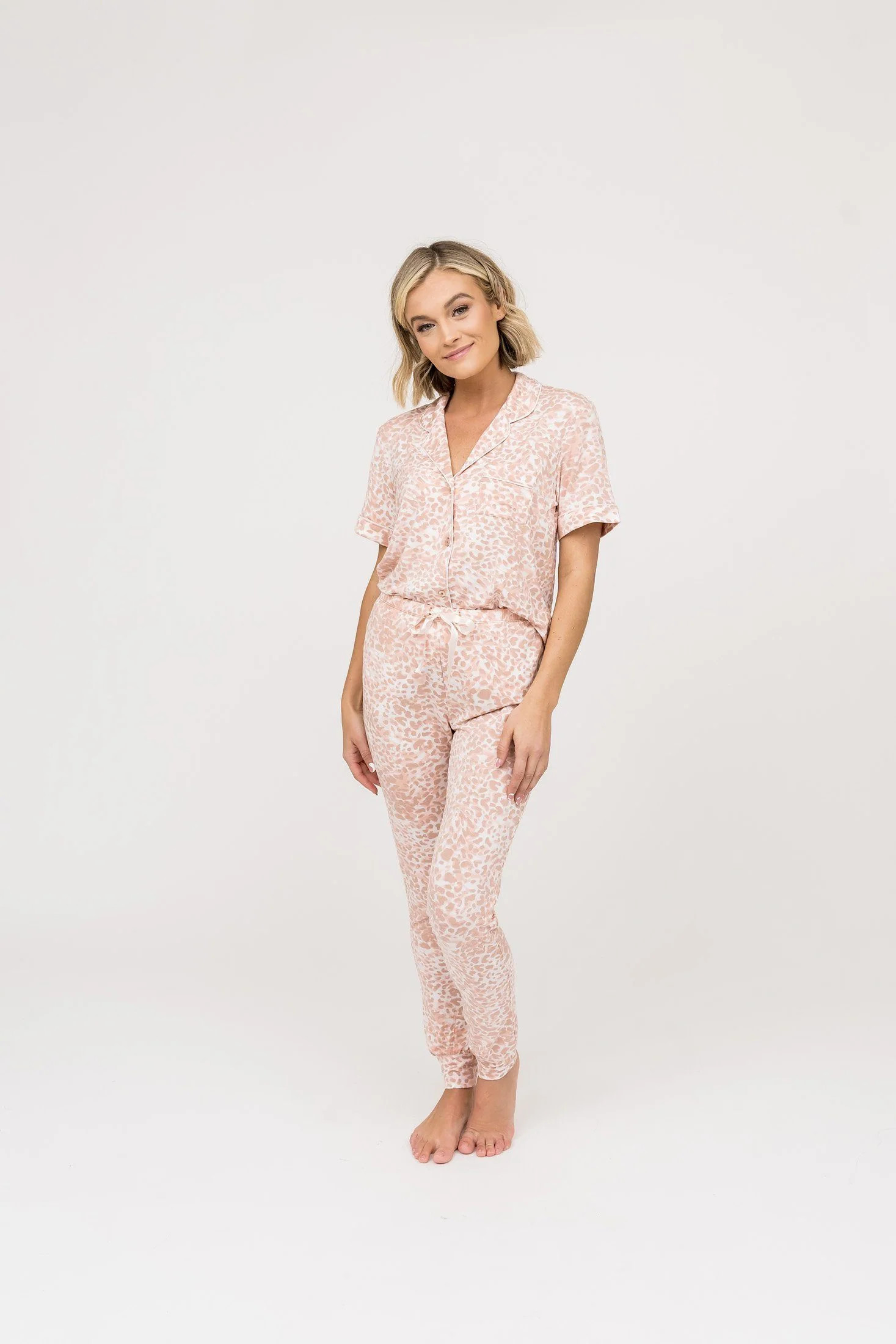 Button Down PJ Set - Beige Leopard | Rachel Parcell
