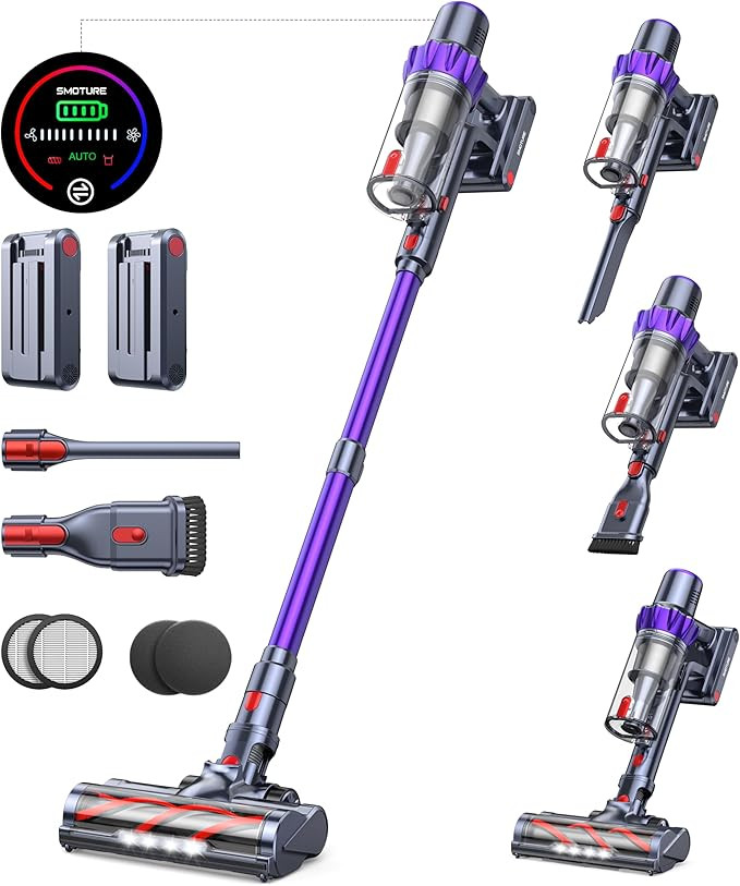 Cordless Vacuum Cleaner, 2 Batteries 110 Mins Runtime Vacuum Cleaners for Home, 40KPA 450W Stick ... | Amazon (US)