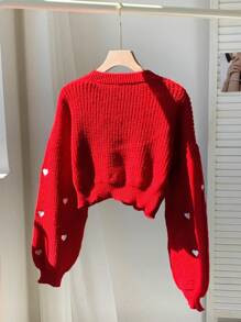 Comfortcana Women's Casual Heart Pattern Oversized Drop Shoulder Long Sleeve Cardigan, Autumn/Win... | SHEIN