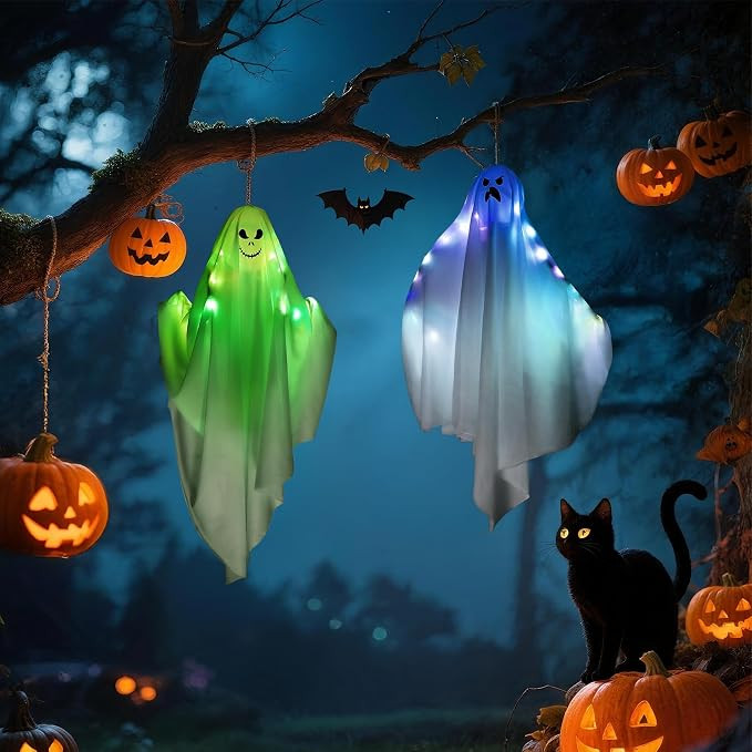 2 Pcs Halloween Hanging Ghost Decorations,Color-Changing Light Up Ghost with Auto-Timer,Spooky Ha... | Amazon (US)