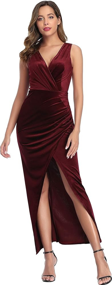 Ababalaya Women's Luxurious Velvet Long Bridesmaid Dresses Formal Dresses for Winter/Fall Wedding | Amazon (US)